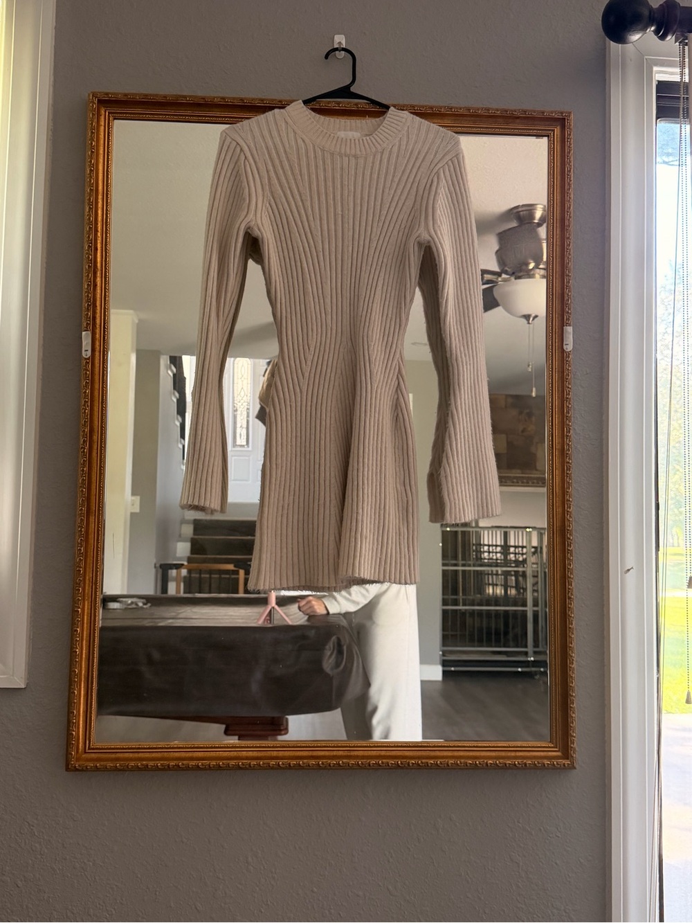 H&M Beige Ribbed Mini Knit Dress